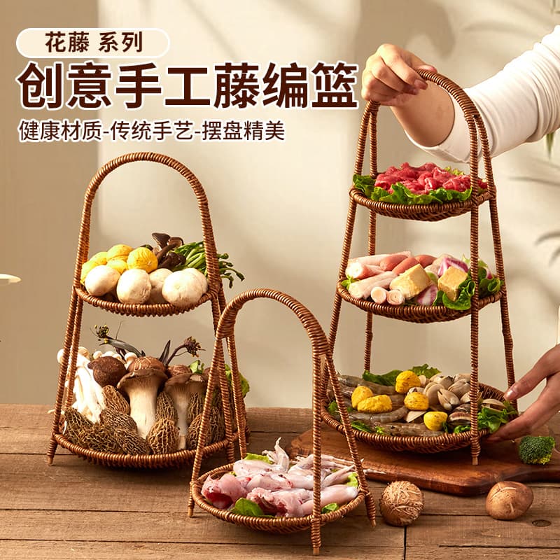 Hot pot ingredient presentation tableware, mountain style vegetable blue fruit plate, side dish plate, multi-layer fruit plate and bread display stand