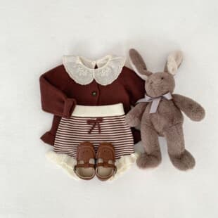 2026 Autumn Winter Baby Toddler Girl Knit Trim Set Class A Cotton Sweater Cardigan + Pants Two-Piece Set