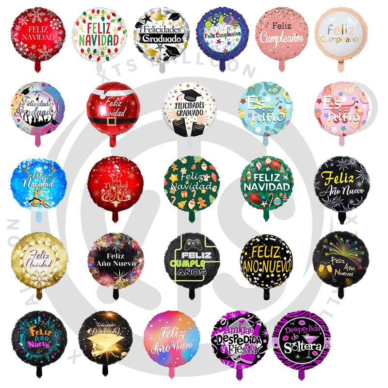 18-inch Spanish Round Aluminum Film Balloon, Colorful Birthday Party Decoration with Multiple Patterns, Aluminum Foil Balloon Factory Stock