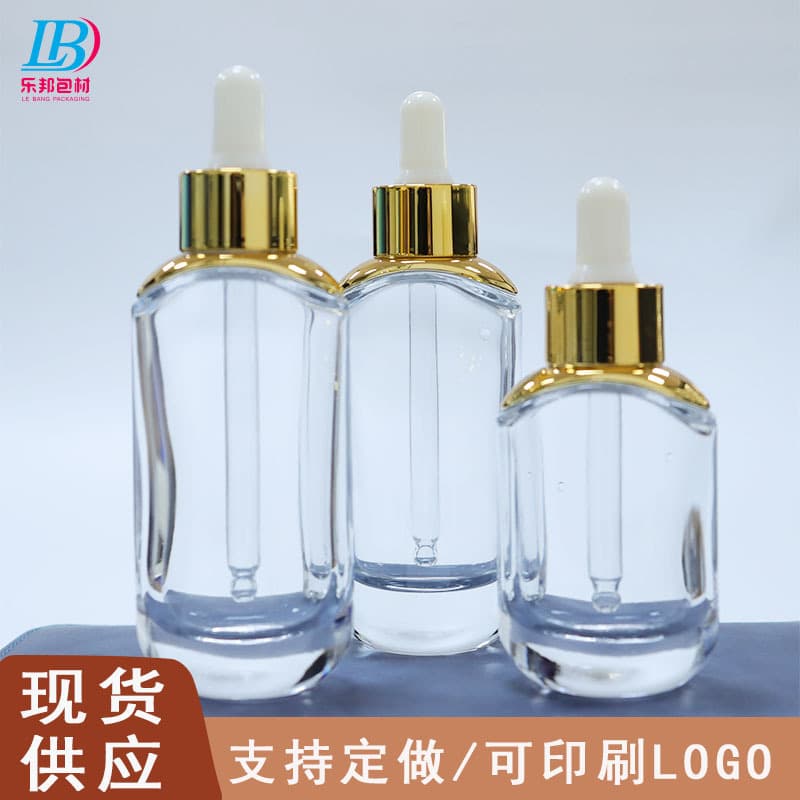 In Stock 30ml Serum Dropper Glass Bottle 50ml Shoulder Cap Dropper Bottle Cosmetic Essence Refill Bottle