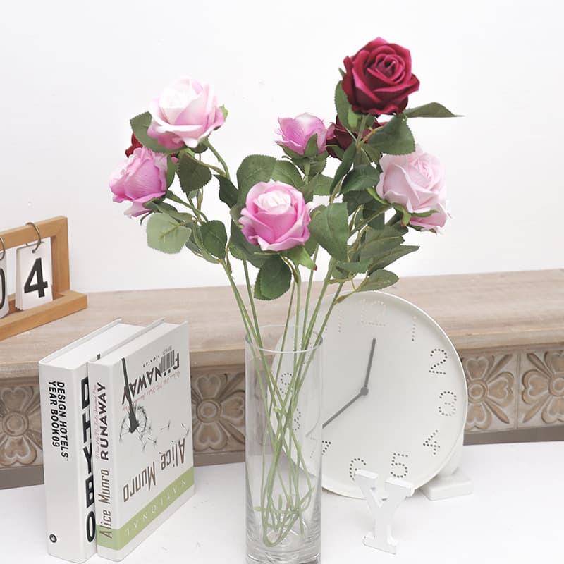 High-end simulation single curled rose home vase flower arrangement wedding shopping mall decoration silk fabric fake flower rose