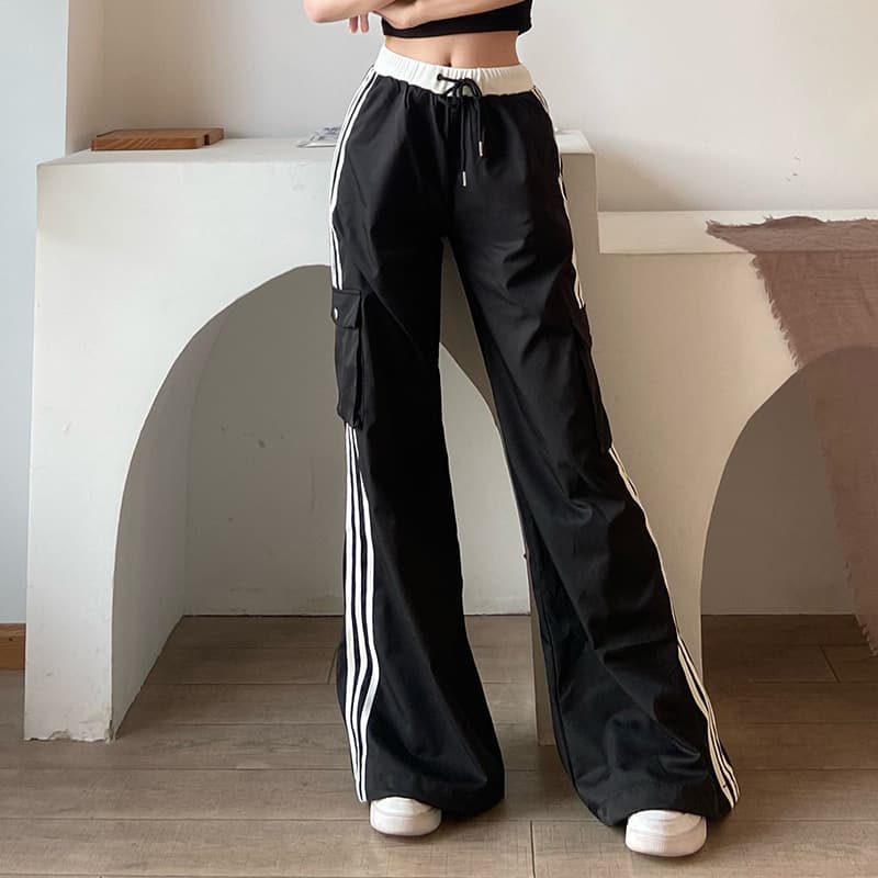 [3D Waistband] American-style trendy cargo pants for women, loose casual sports pants, straight wide-leg pants, black
