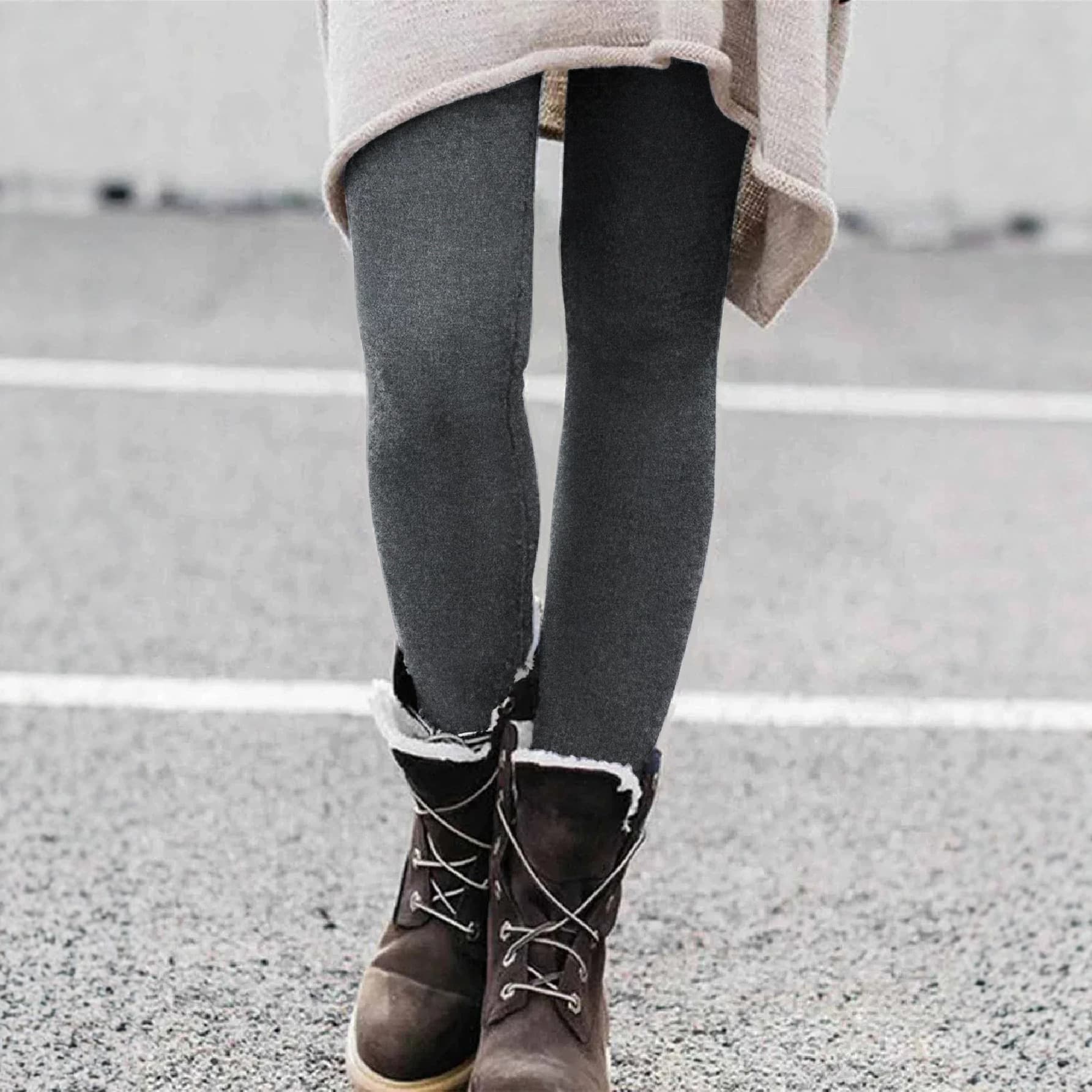 Women's Dark Gray Fleece Lined Joggers High Waist Stretch Thermal Slimming Versatile Leggings Overseas Warehouse
