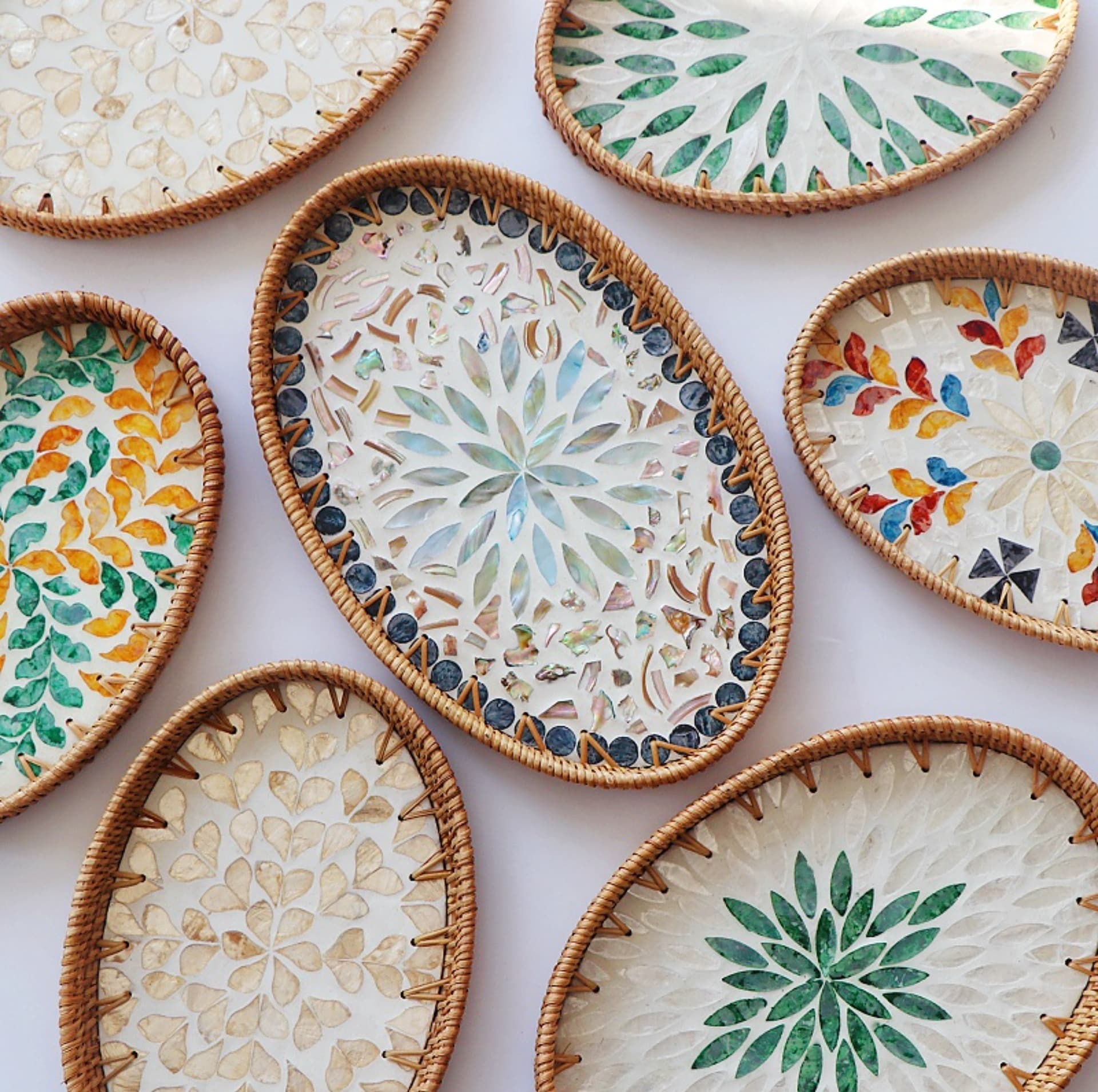 Autumn Vine Nordic Creative Rattan Woven Colorful Shell Fruit Tray Decorative Ornament Jewelry Storage Tray Tea Tray Organizer Dish