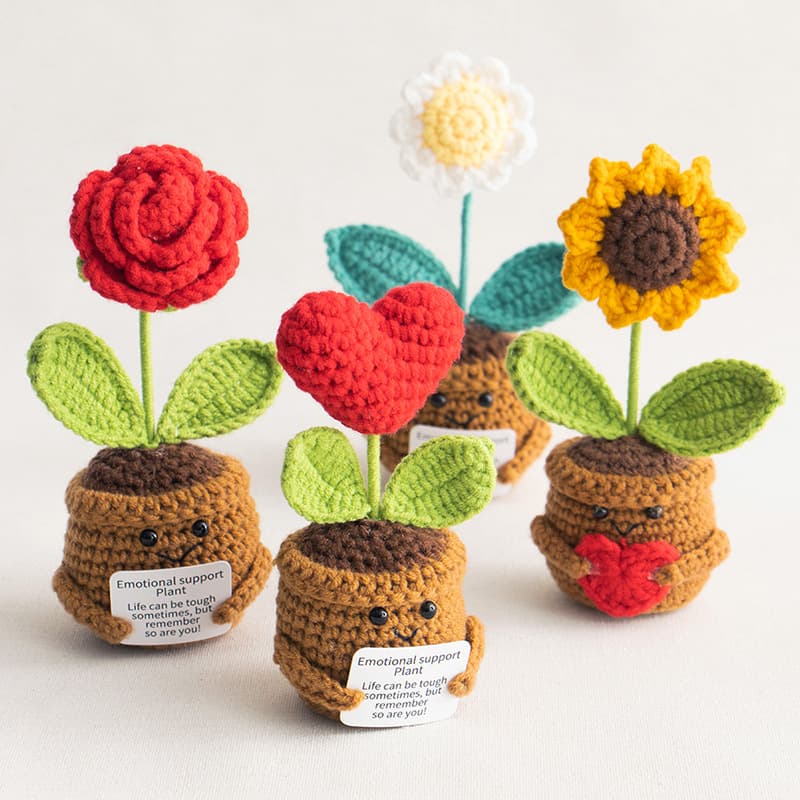 Cross-border Handmade Knitted Potted Plant Crochet Plant Decoration Positive Encouragement Small Potted Plant Woven Bouquet Artificial Flower