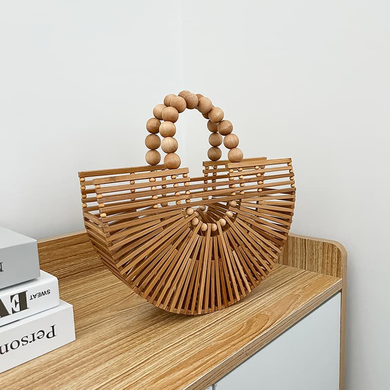 Trendy Handwoven Bamboo Knot Bag Women 2022 New Bamboo Woven Basket Bag Beach Vacation Handbag