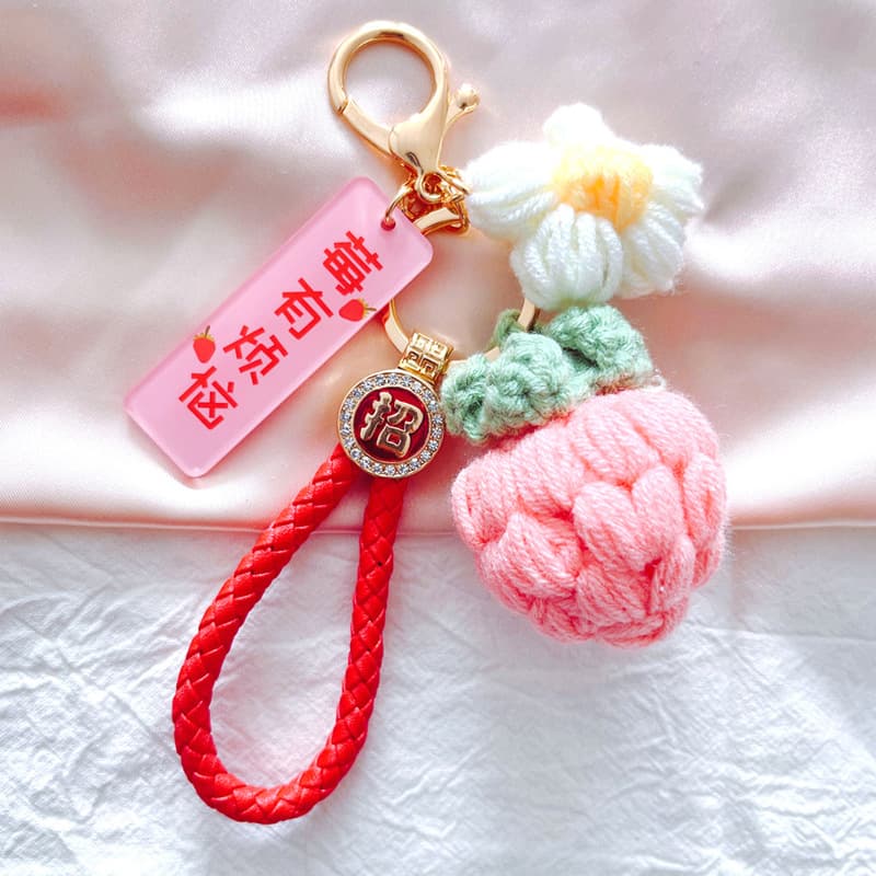 Crochet Good Luck Pendant Car Keychain Handmade Knitted Persimmon Peanut Bag Keychain