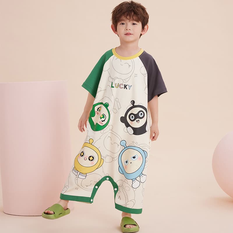 2025 Summer New Children's One-Piece Pajamas Boys Simple Thin 100% Cotton Homewear for Kids Cross-Border