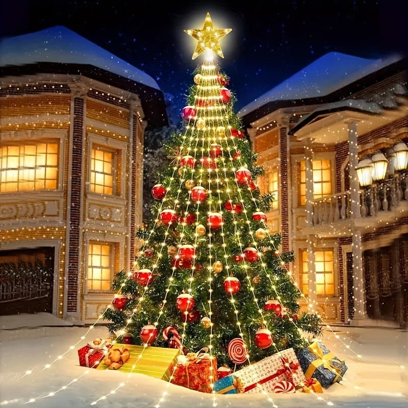Cross-border Christmas Decoration LED Light String, Outdoor USB Wire Waterfall Solar Light, Tent Christmas Tree