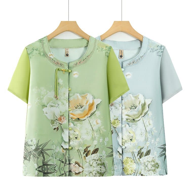 Summer New Grandmother Blouse Chinese Style Mother Short Sleeve Top Fashionable Elderly Women Summer Wear