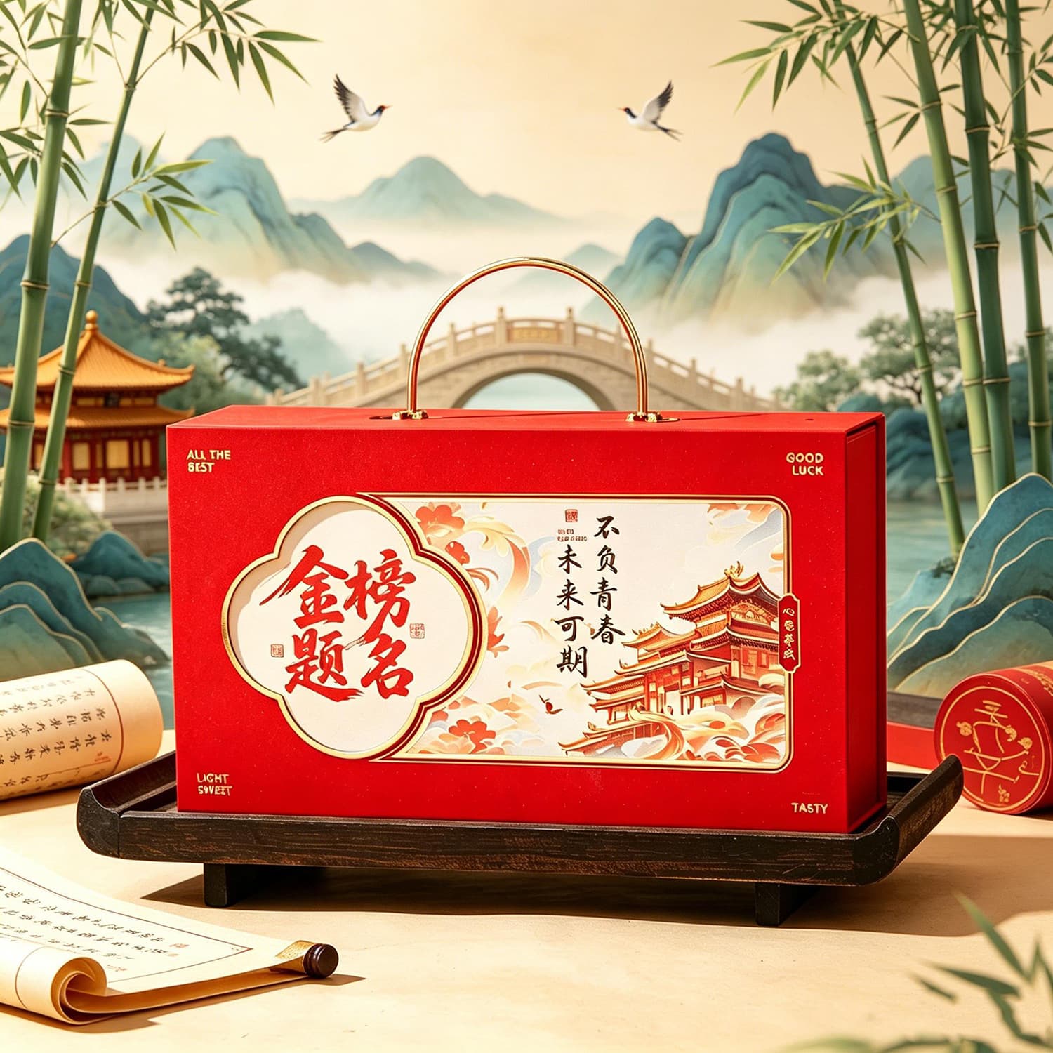 Traditional Chinese style college entrance examination gold list title gift box empty box companion gift box high-end student entrance banquet high school entrance examination