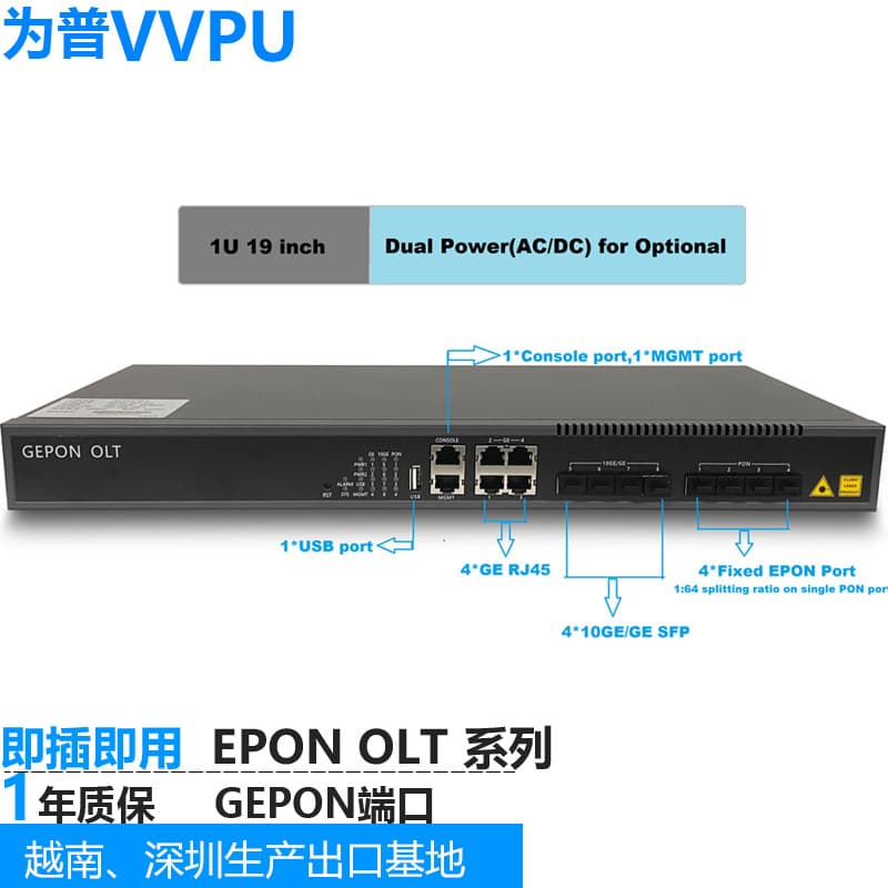 EPON OLT 4-Port Layer 3 10G Smart Hotel Intelligent Surveillance Triple-Play Fiber-to-the-Home Compatible ONU