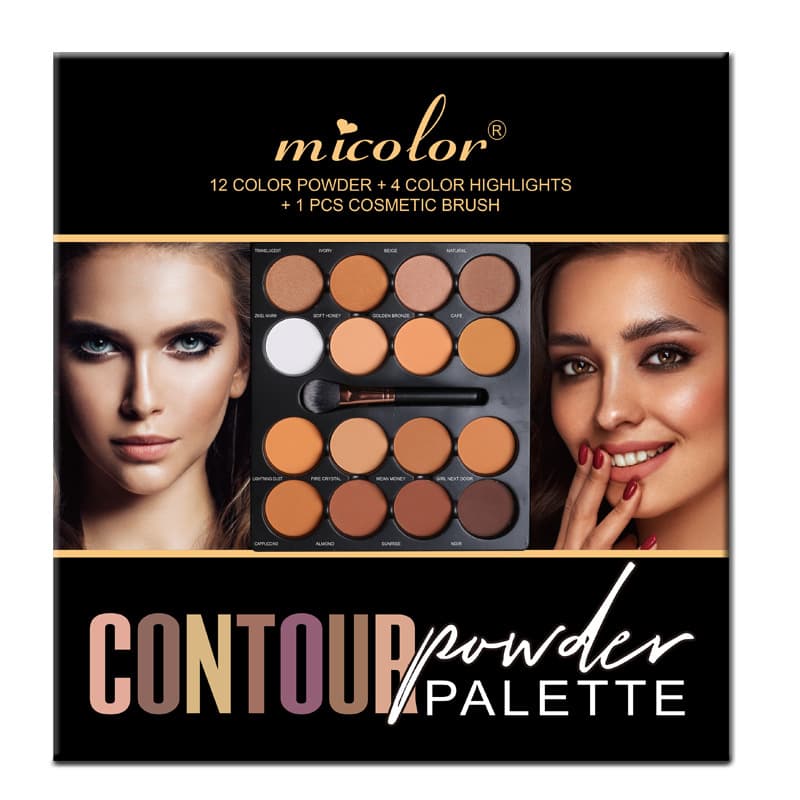 MICOLOR 16-Pan Contour Palette with Brush, Contour Concealer Brightening Face Makeup Palette