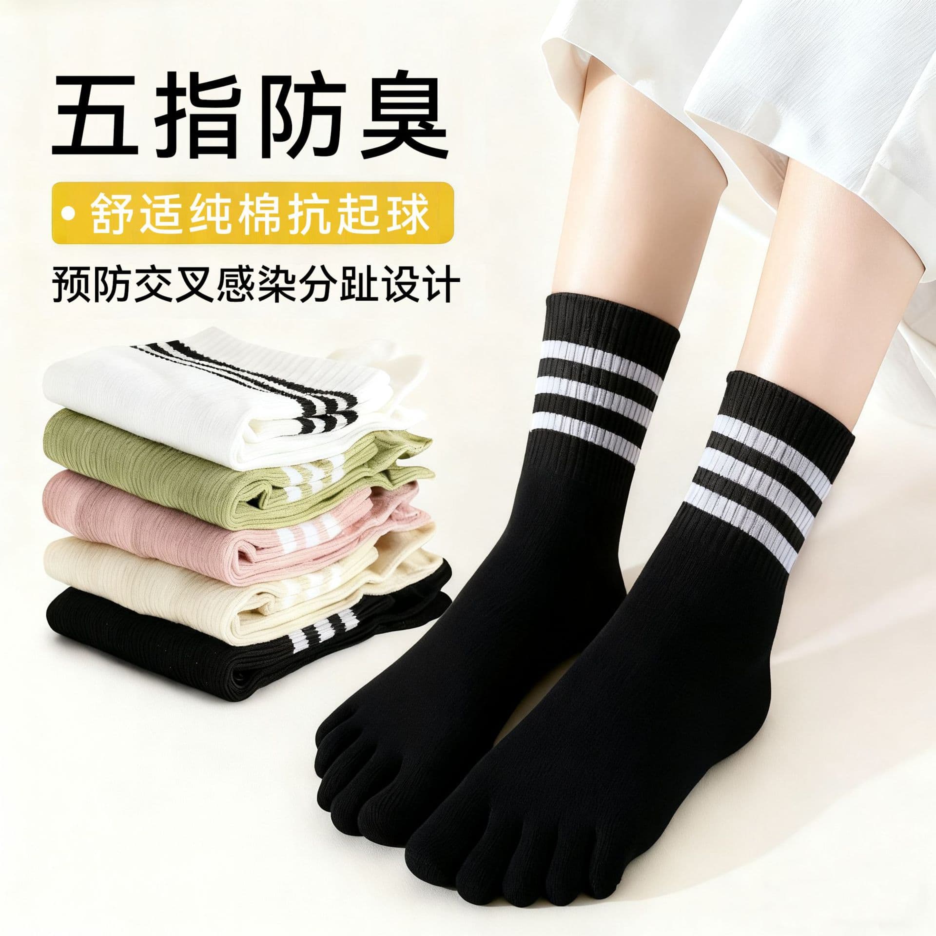 Women's Five-Toe Mid-Calf Socks Spring/Autumn Style Cotton Socks Ins Trend Split-Toe Sports Antibacterial Anti-Odor Sweat-Absorbent Women's Long Socks