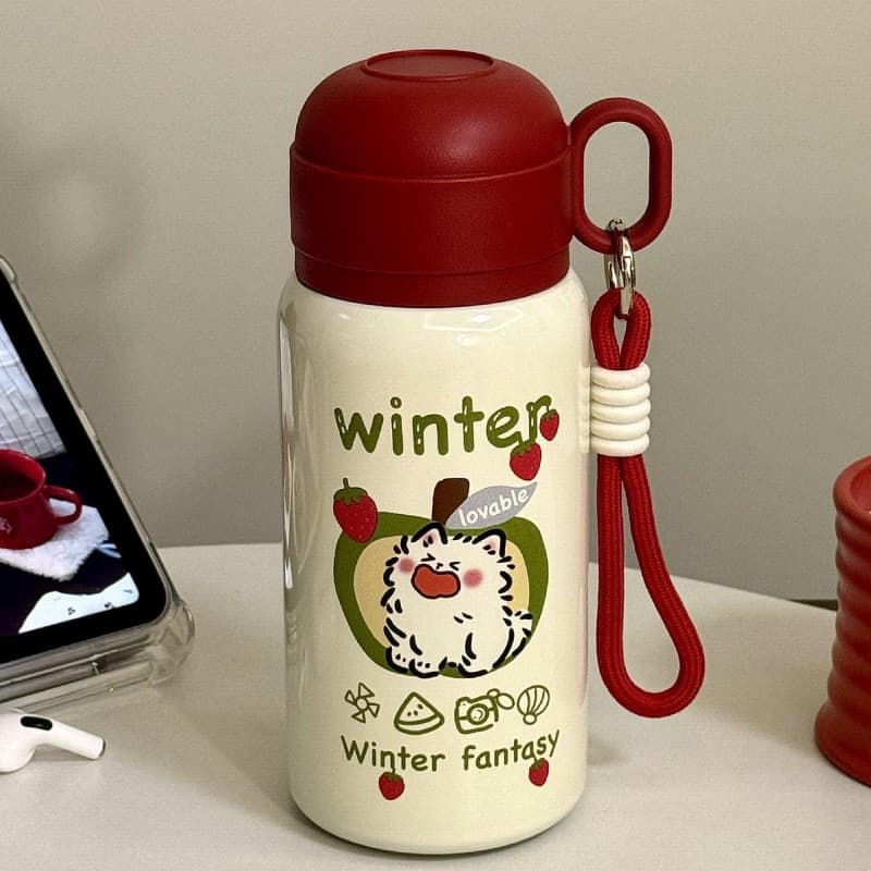 Straw Water Bottle 2025 Compact Dog with Lid New Insulated Bottle Women Cute High Appearance Cup Portable Double Drink