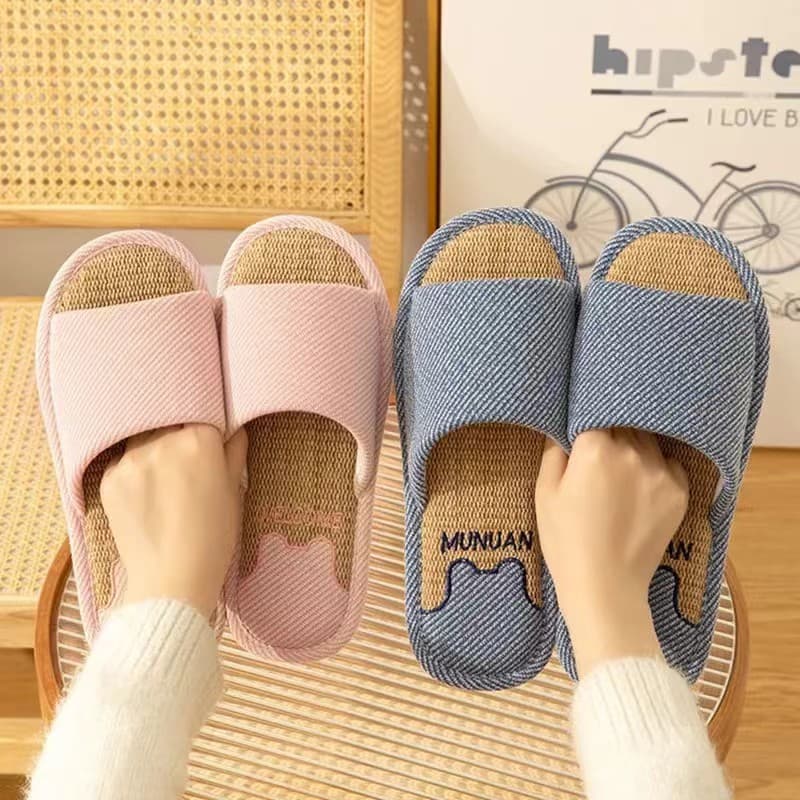 Chunqiu Home Non-Slip Four-Season Slippers Couple Indoor Linen Men and Women Flax Guest Cotton Cloth Shoes Comfortable