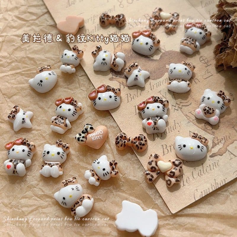 Leopard Hello Kitty Nail Art Accessories Heart Bow Pentagram Super Cute Sweet Style Nail Accessories Wholesale