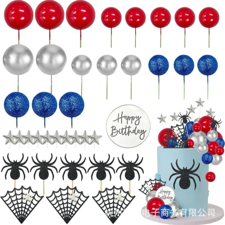 Spider Cake Decoration Spider Web Spiderman Theme Party Birthday Party Cupcake Decoration Cross-Border Hot Selling