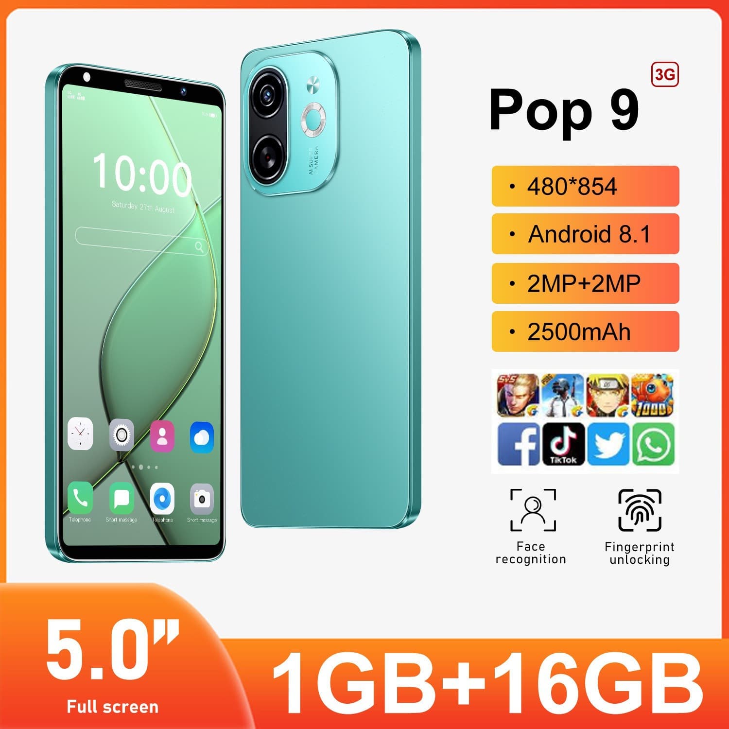 Hot selling new cross-border mobile phone Pop 9 global version 5.0 inch smartphone 1+16G Android mobile phone manufacturer wholesale