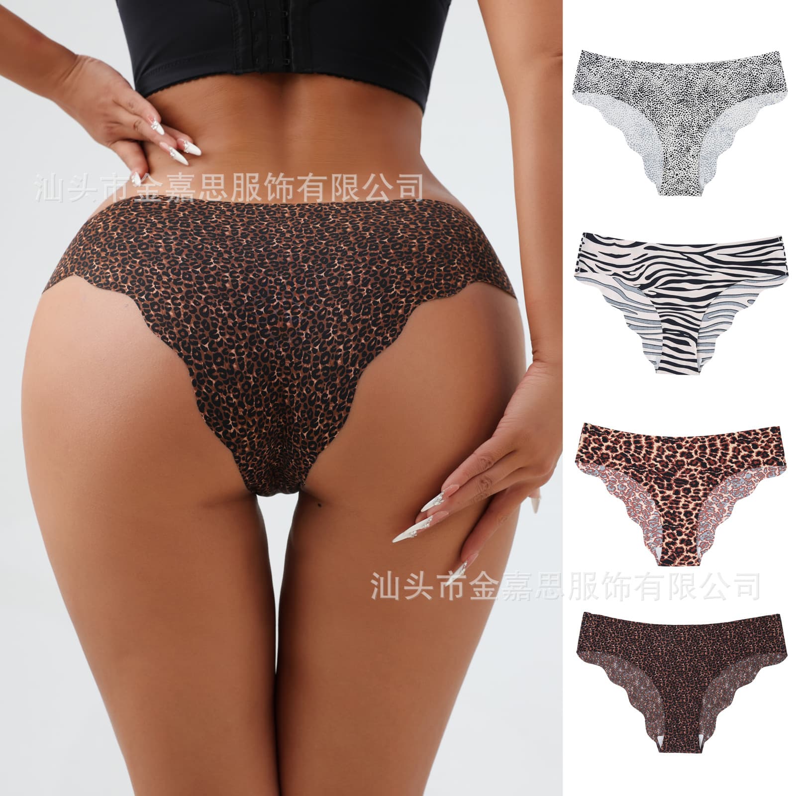European and American Ice Silk Women's Panties, Full Cotton Crotch, Hot Mid-Rise Leopard Print, Sexy Plus Size Triangle Panties, Wave Panties