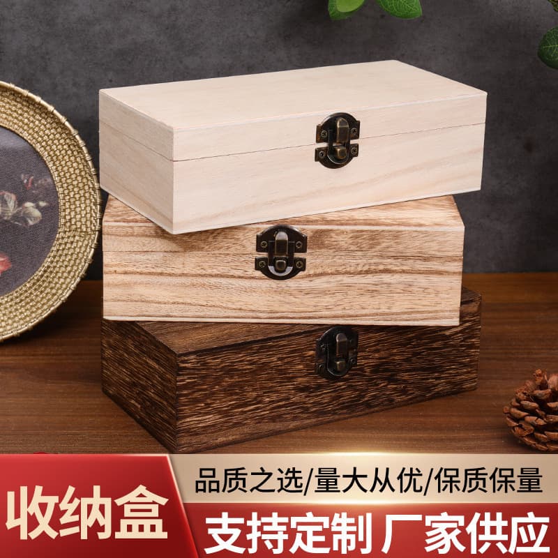 New paulownia wood rectangular box, retro wooden storage, flip-top gift packaging, wooden jewelry case