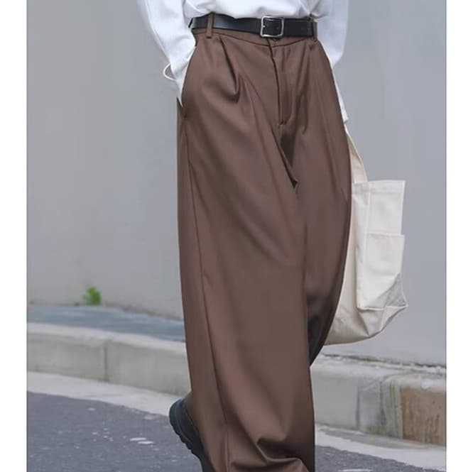 American Brown Men's Loose Straight Leg Long Pants Casual Versatile Commuter Suit Pants Wide Leg Workwear Dad Pants