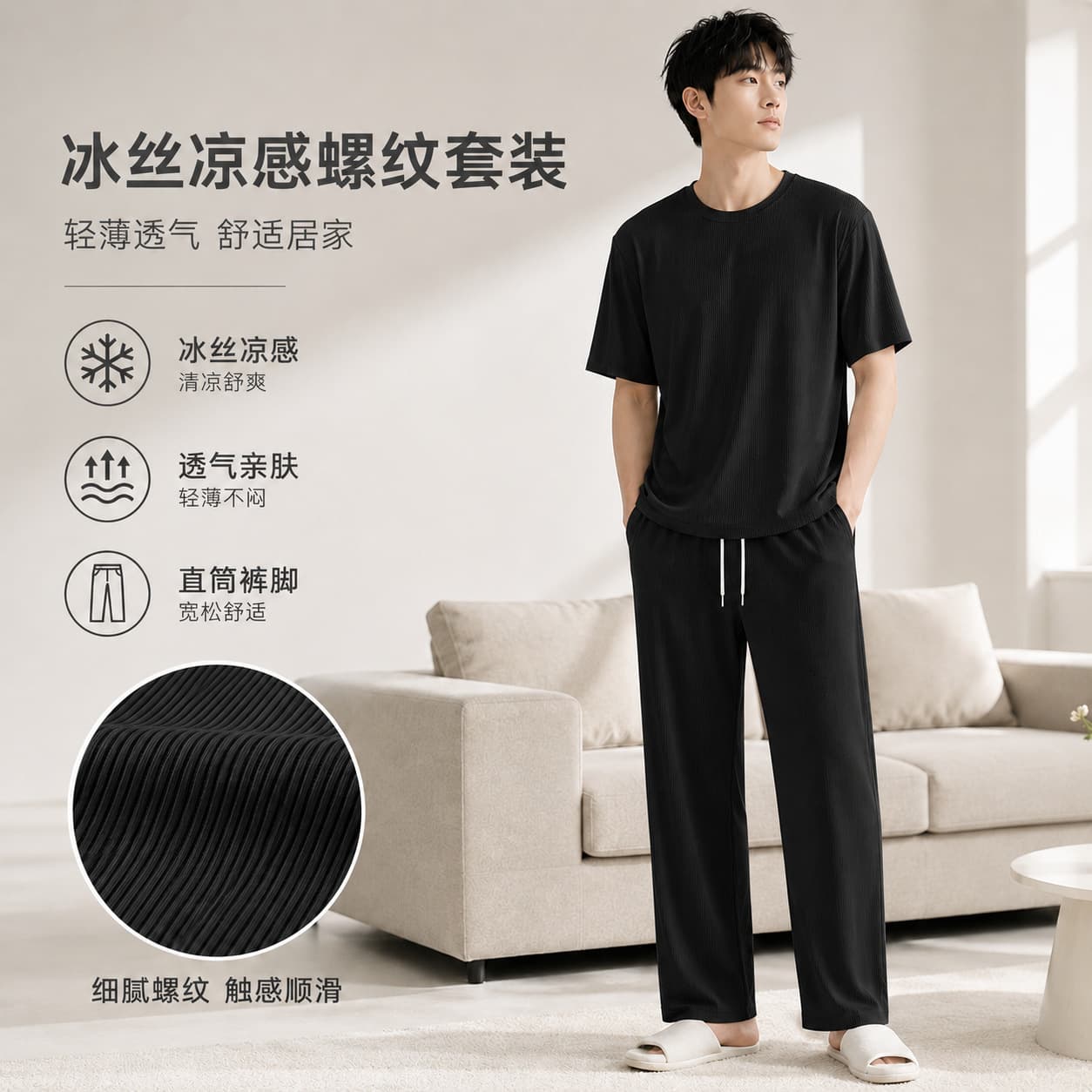 Cross-border Set Men's Ice Silk Sports Suit Summer Thin New Loose Breathable Men's Sportswear Set