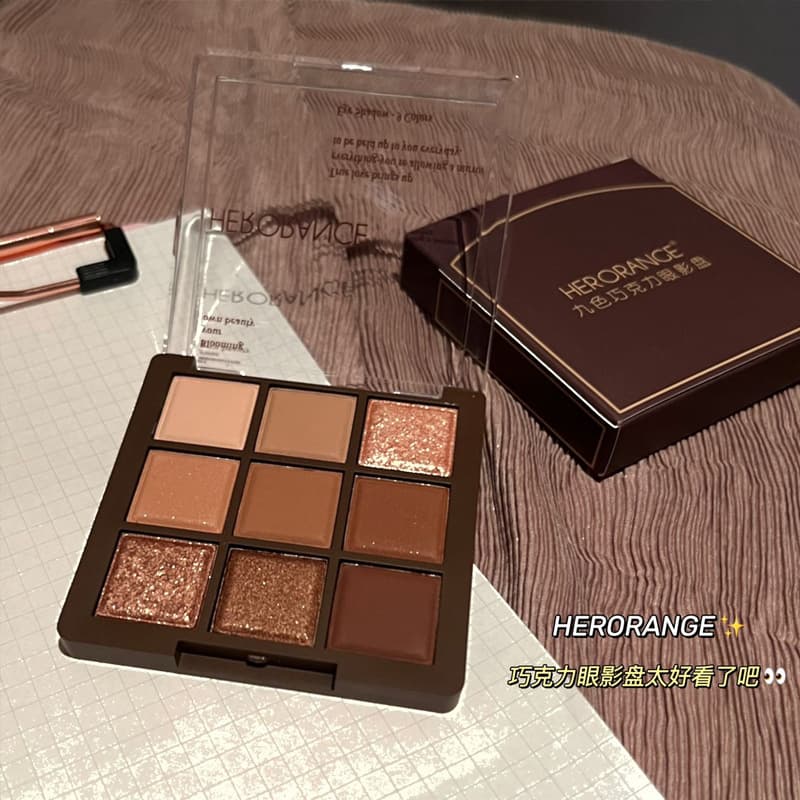 Herorange Nine Color Chocolate Eyeshadow Palette Matte Shiny Earth Tone Eyeshadow Affordable for Beginners Female Students