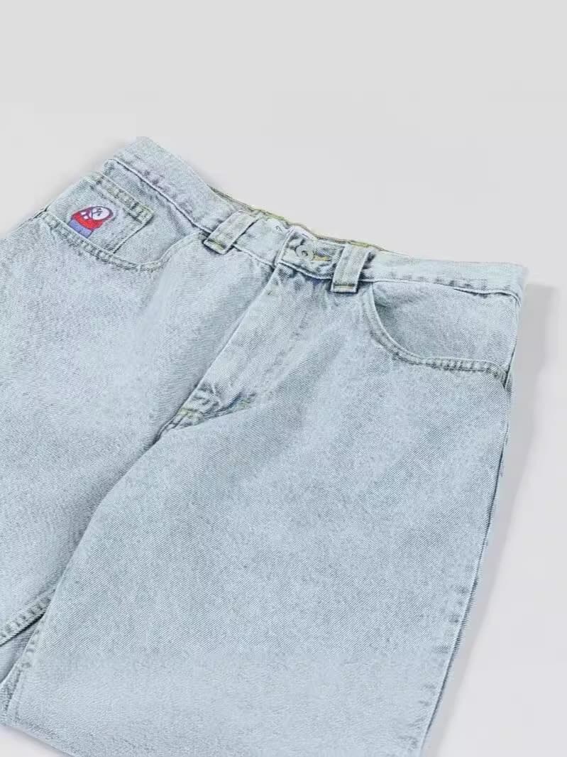 Y2K Big Boy Jeans Hip Hop Cartoon Pattern Embroidered Loose Fit Denim Pants for Men Factory Wholesale