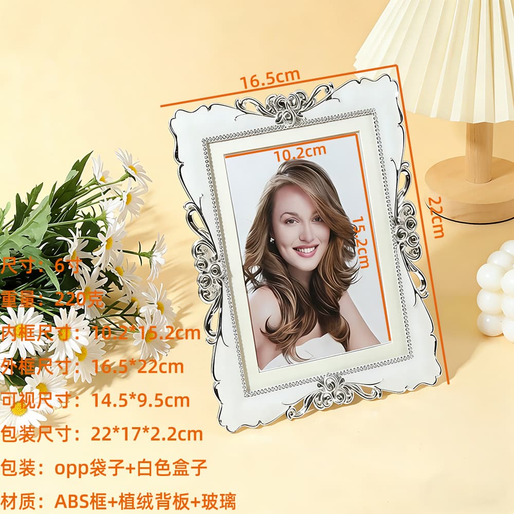 European-style carved silver photo frame table exquisite 6-inch frame decoration source manufacturer can wholesale across the border on behalf of one piece