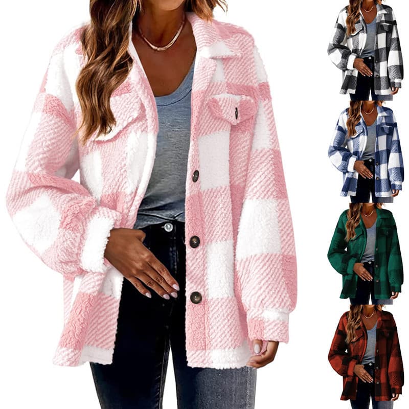 Cross-Border Women's Fashion 2026 New Arrival Amazon Autumn/Winter Pocket Plush Fleece Jacket Button Wool Coat