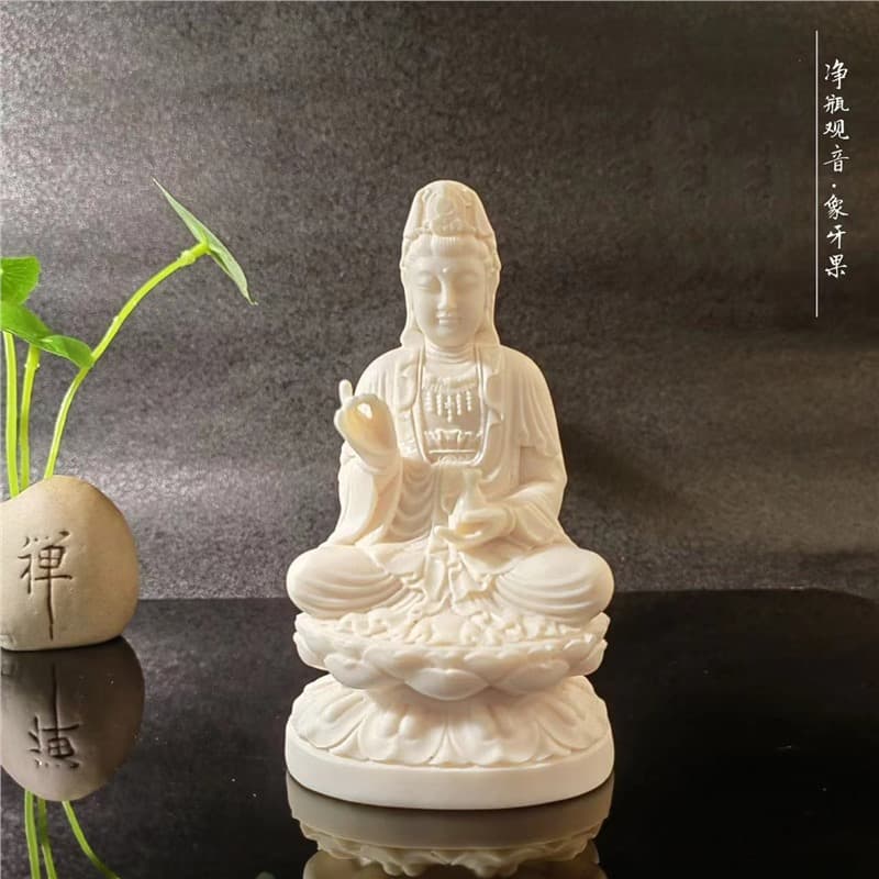 Ivory Nut Carved Guanyin Bodhisattva Statue with Pure Bottle 13*7.5*6.5cm Home Living Room Desktop Gift Box Craft Ornament