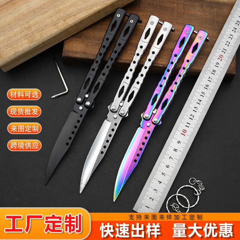 Customized unedged butterfly knife comb factory cross-border dropshipping folding stainless steel CSGO butterfly comb practice knife