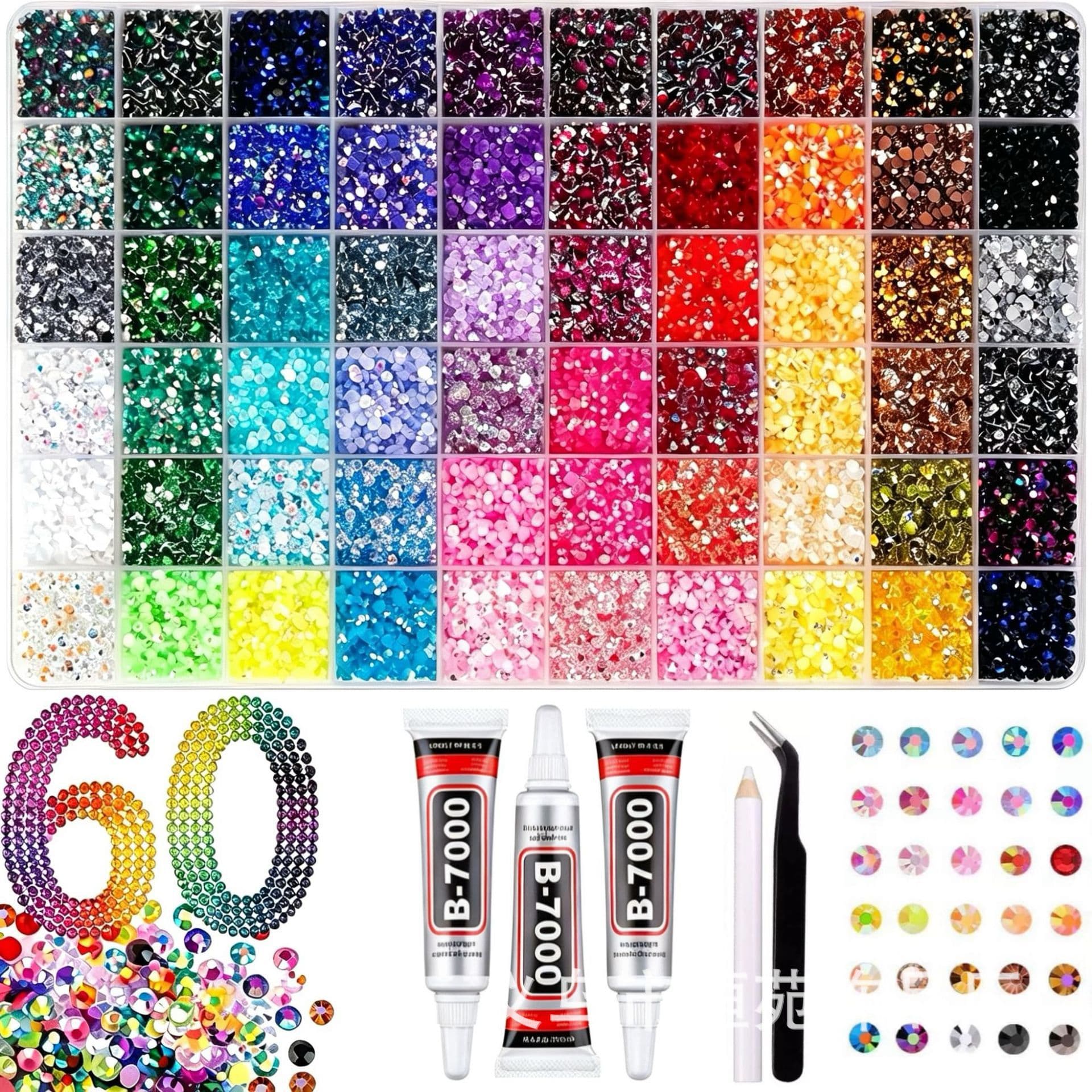 Best-selling 60-grid 40-grid 3mm flat-back jelly resin rhinestones AB multicolor boxed DIY nail art decoration set wholesale