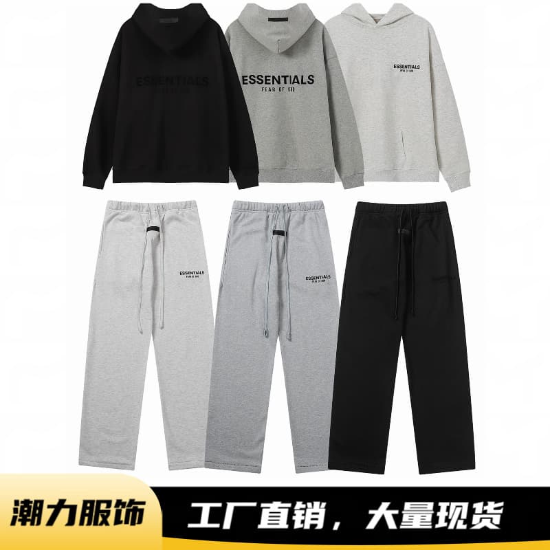 Seventh Season FOGESSENTIALS American Style Fleece Letter Hoodie Set Short Sleeve Street Trend Cotton Crewneck Unisex