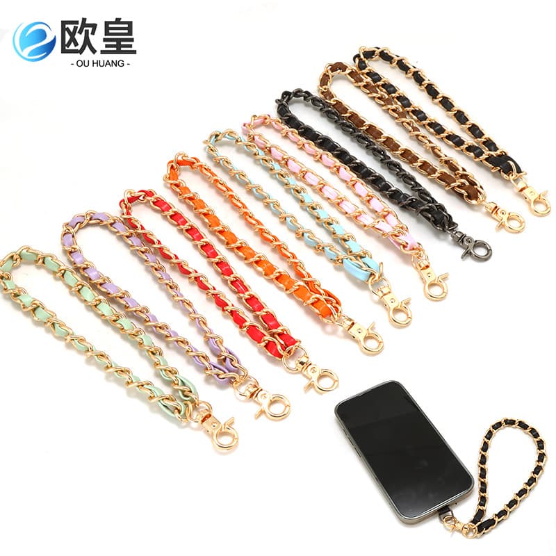 New Phone Lanyard Small Fragrance Style Anti-Drop Wrist Strap Leather Chain Phone Case Hand Strap Accessories