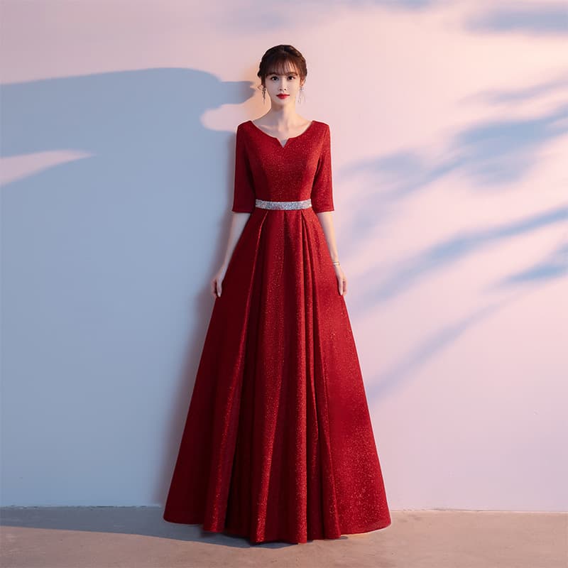 Chorus Dress Women Elegant Host Recitation Conductor Outfit Red Song Choir Performance Dress Long Skirt Slimming