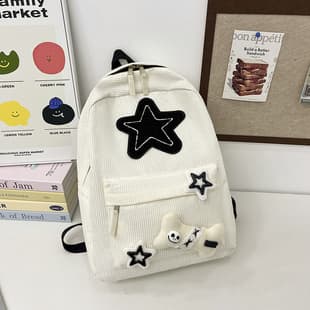 Star Backpack for Girls, Japanese Ins Corduroy Large Capacity School Style Backpack, New for Middle and High School Students