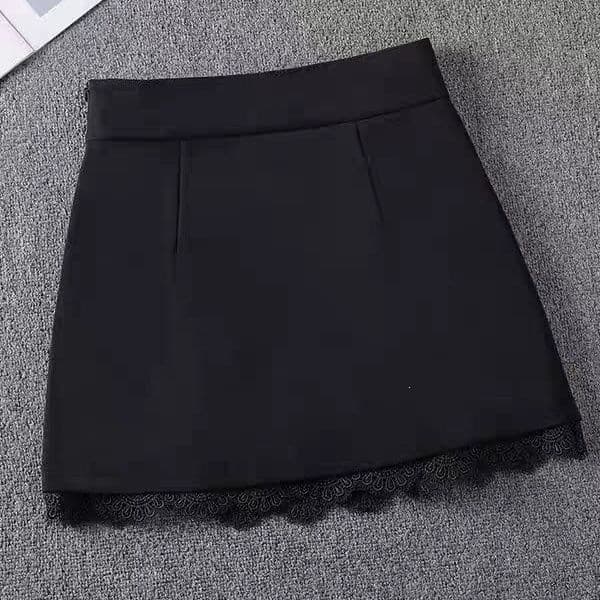 Black suit skirt for women 2026 spring and summer new high-waisted lace stitching A-line hip short skirt for small people