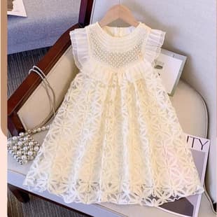 Girls' Summer Dress 2026 New Children's Birthday Gown with Beads Butterfly Vest Dress Princess Dress for Baby Girl
