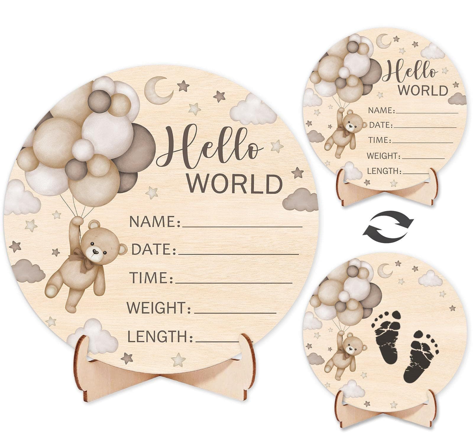 Baby Shower Hello World Newborn Sign Blue Teddy Bear Baby Growth Keepsake for Mom