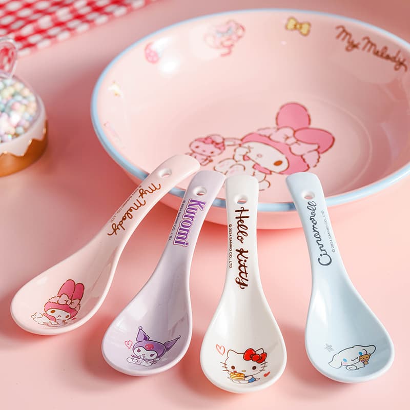 Sanrio Official Licensed Ceramic Spoon - Cute Cartoon Design, High Appearance, Children's Tableware Soup Spoon, Gift