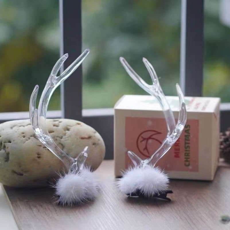 Elk hair accessory transparent antler headpiece, ancient Hanfu style cute elf ears, deer hair clip, dragon maiden festival headwear.