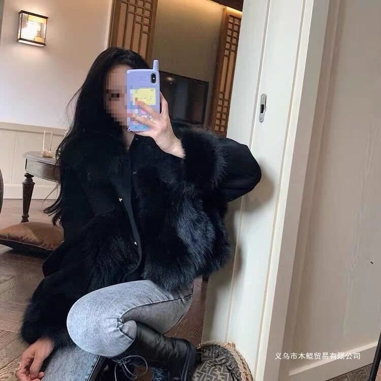 2024 Winter New Style Faux Fox Fur Coat Women's Short Style Haining Youthful Woolen Fuzzy Top Thickened