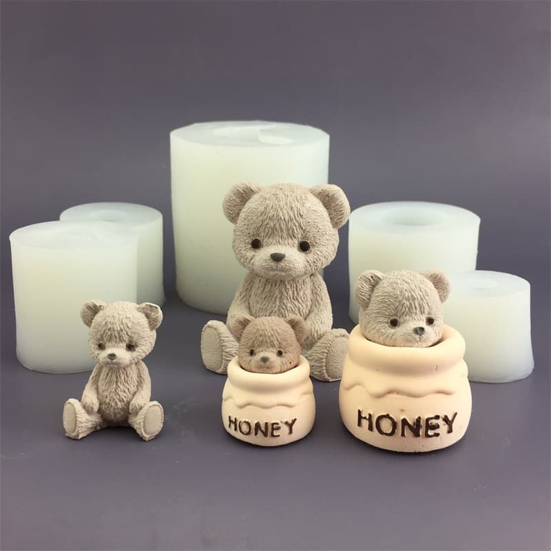 Teddy Bear Honey Pot Silicone Mold Chocolate Baking Cake Soap Candle Gypsum Drip Irregular Shape Kitchen Tools Baking Molds