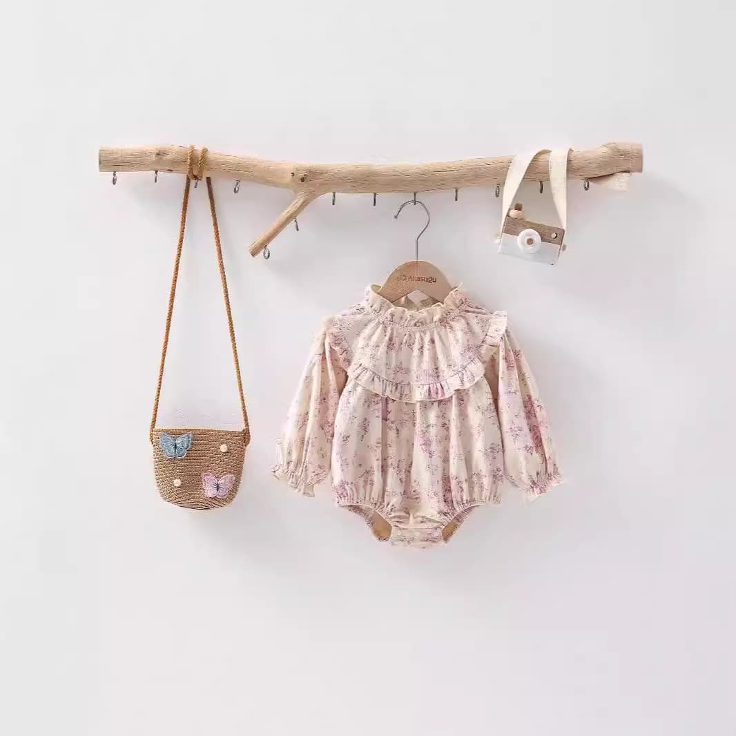 Autumn/Winter Floral Ruffle Stand Collar Baby Bodysuit Romper Crawling Outfit