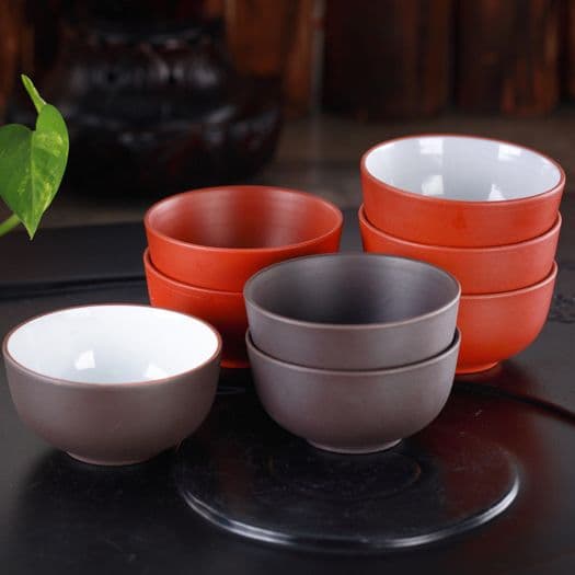 Wholesale Purple Sand Zhu Ni Clay Tea Tasting Cup, Pu'er Gongfu Tea Cup, White Glaze Straight Rim Cup in 35ml/55ml/100ml Sizes