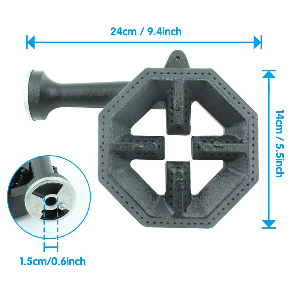 Commercial gas stove, oven, and grill accessories, short-handled octagonal cast iron burner head