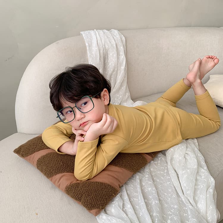 Lightning Sample Kids Pajamas Baby Sleepwear Set Autumn/Winter Boys Girls Solid Color Thermal Underwear Two-Piece Set