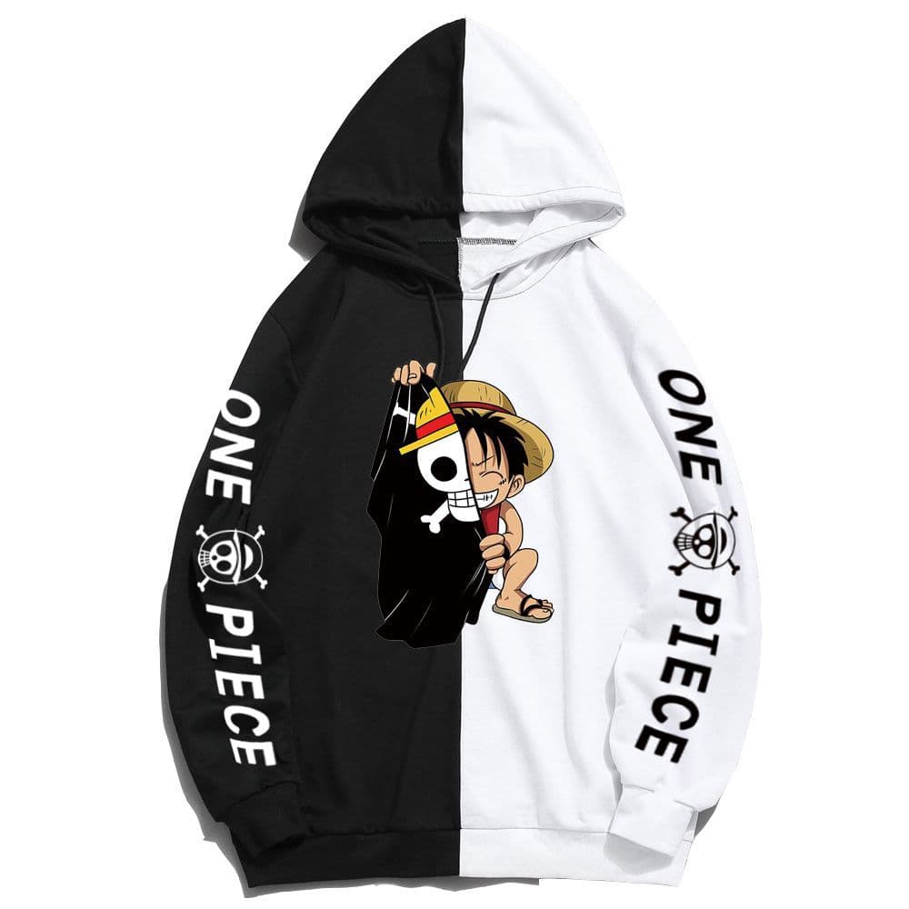Cross-border anime One Piece Luffy printed sweatshirt contrasting color hoodie one piece trendy hoodie